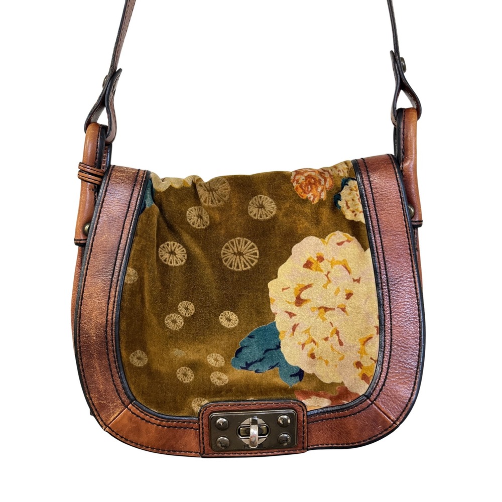 FOSSIL Vintage ReIssue 1954 Floral Velvet Leather Saddle Leather Crossbody Bag